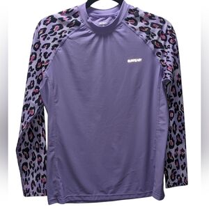 Women's Purple Long Sleeve Surf Easy Rash Guard Top Swim Shirt Size M Flaws